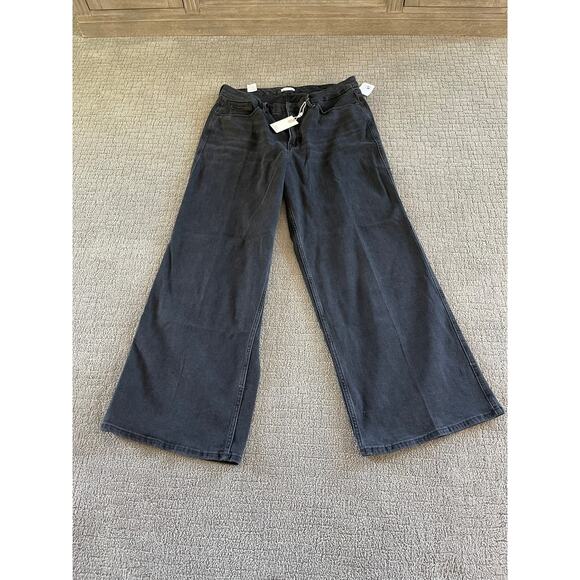 Good American 18 Good Skate Wide Leg Washed Black Denim NWT - Picture 1 of 7